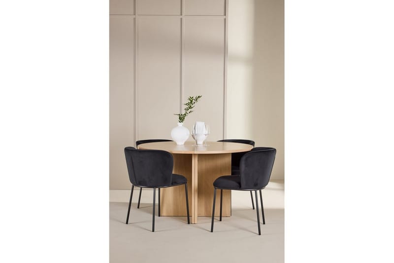 Spisegruppe Strada Rundt 120/170 cm Hvid med Edina Stole 4 stk, Sort - 4 stk, Sort - Møbler - Borde - Spisebordssæt