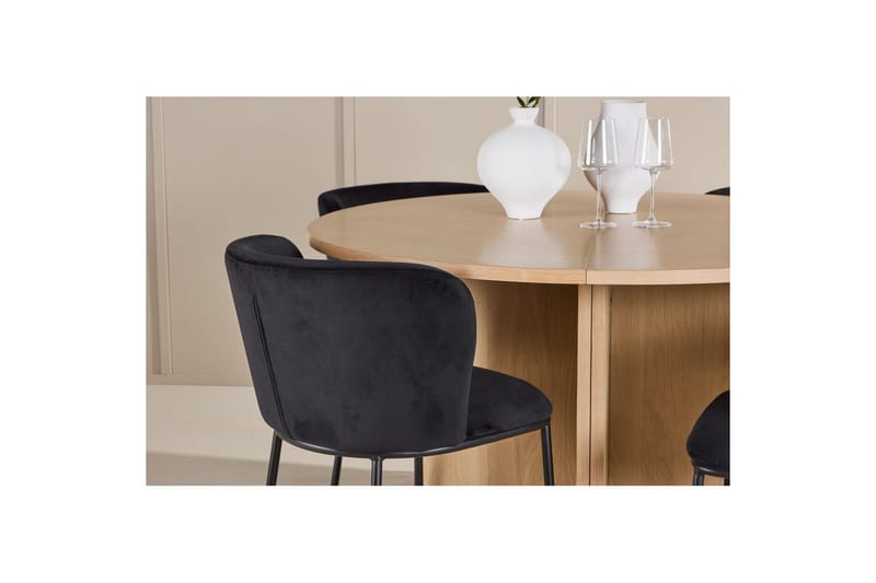 Spisegruppe Strada Rundt 120/170 cm Hvid med Edina Stole 4 stk, Sort - 4 stk, Sort - Møbler - Borde - Spisebordssæt