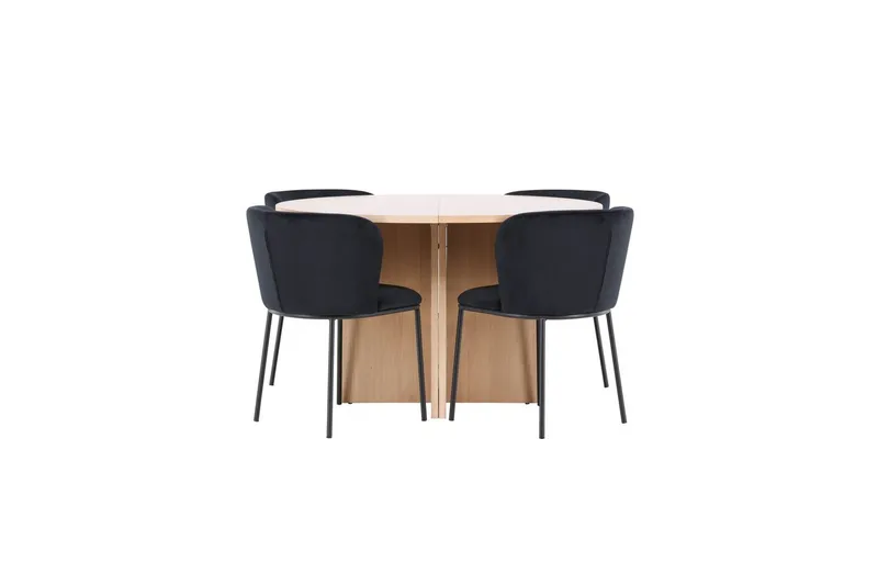 Spisegruppe Strada Rundt 120/170 cm Hvid med Edina Stole 4 stk, Sort, 4 stk, Sort