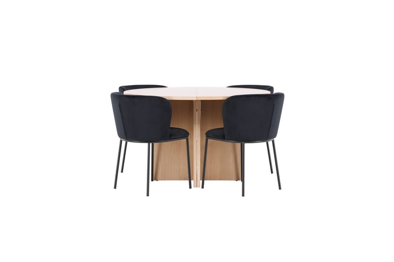 Spisegruppe Strada Rundt 120/170 cm Hvid med Edina Stole 4 stk, Sort - 4 stk, Sort - Møbler - Borde - Spisebordssæt