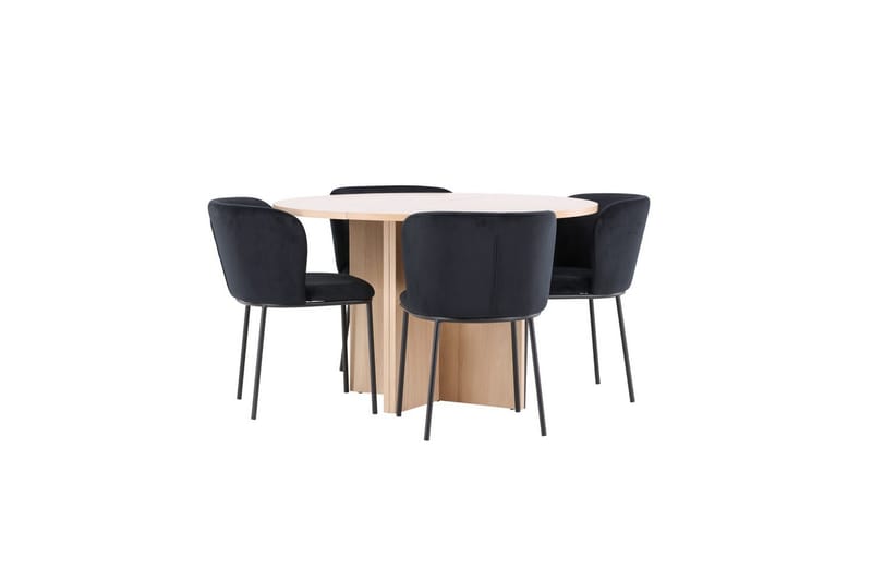 Spisegruppe Strada Rundt 120/170 cm Hvid med Edina Stole 4 stk, Sort - 4 stk, Sort - Møbler - Borde - Spisebordssæt