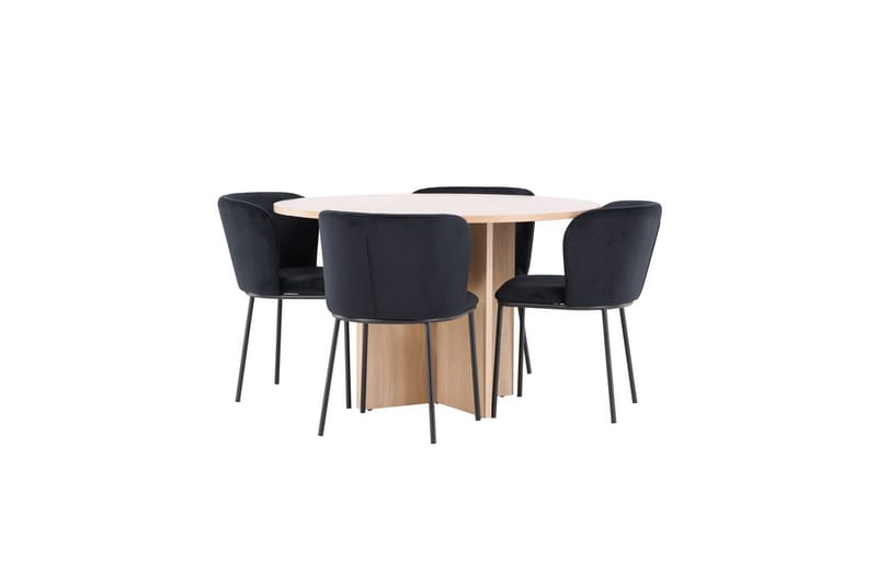 Spisegruppe Strada Rundt 120/170 cm Hvid med Edina Stole 4 stk, Sort - 4 stk, Sort - Møbler - Borde - Spisebordssæt
