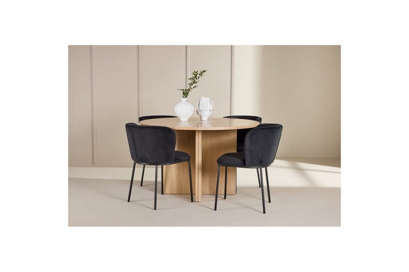 Spisegruppe Strada Rundt 120/170 cm Hvid med Edina Stole 4 stk, Sort - 4 stk, Sort - Møbler - Borde - Spisebordssæt