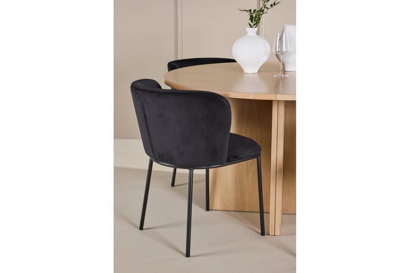 Spisegruppe Strada Rundt 120/170 cm Hvid med Edina Stole 4 stk, Sort - 4 stk, Sort - Møbler - Borde - Spisebordssæt