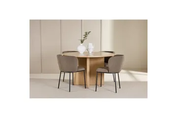 Spisegruppe Strada Rundt 120/170 cm Hvid med Edina Stole 4 stk, Sort / Brun - 4 stk, Sort / Brun - Møbler - Borde - Spisebordssæt