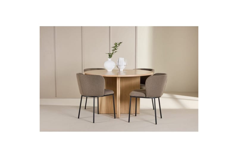 Spisegruppe Strada Rundt 120/170 cm Hvid med Edina Stole 4 stk, Sort / Brun - 4 stk, Sort / Brun - Møbler - Borde - Spisebordssæt