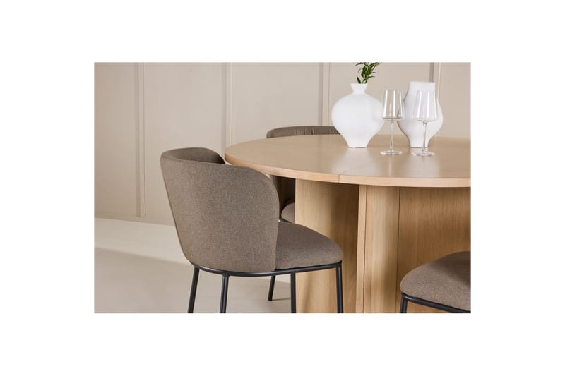 Spisegruppe Strada Rundt 120/170 cm Hvid med Edina Stole 4 stk, Sort / Brun - 4 stk, Sort / Brun - Møbler - Borde - Spisebordssæt