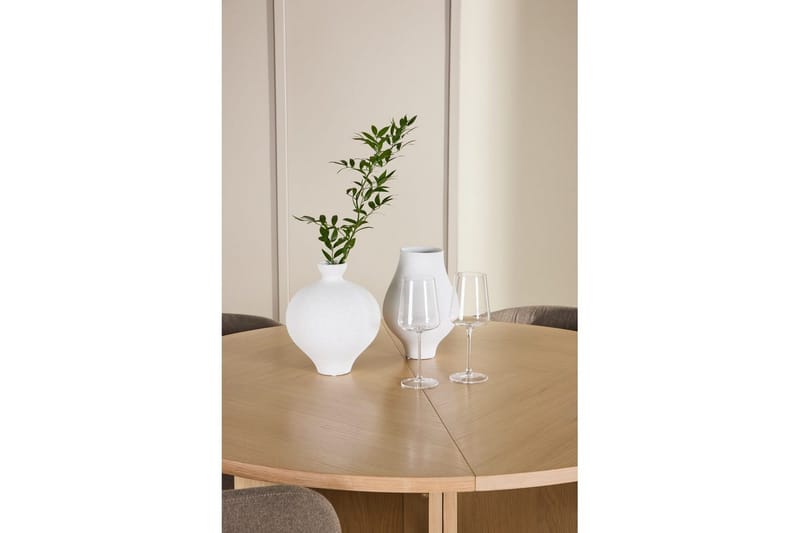 Spisegruppe Strada Rundt 120/170 cm Hvid med Edina Stole 4 stk, Sort / Brun - 4 stk, Sort / Brun - Møbler - Borde - Spisebordssæt