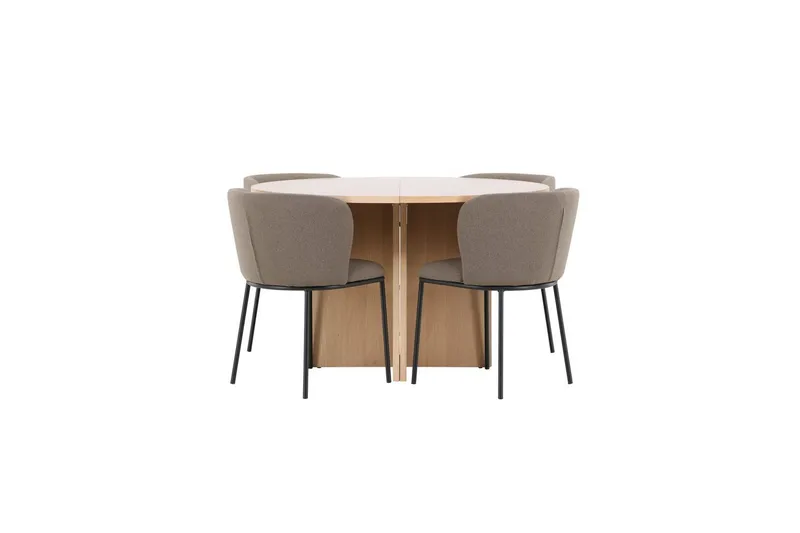 Spisegruppe Strada Rundt 120/170 cm Hvid med Edina Stole 4 stk, Sort / Brun, 4 stk, Sort / Brun