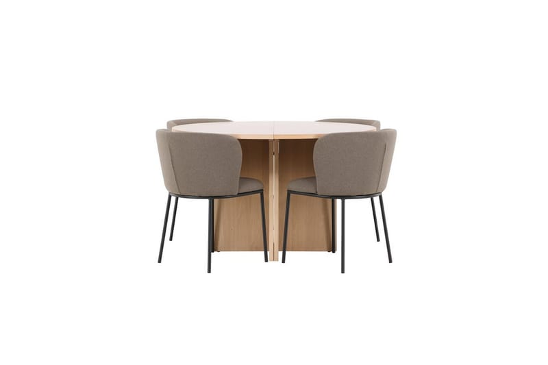 Spisegruppe Strada Rundt 120/170 cm Hvid med Edina Stole 4 stk, Sort / Brun, 4 stk, Sort / Brun