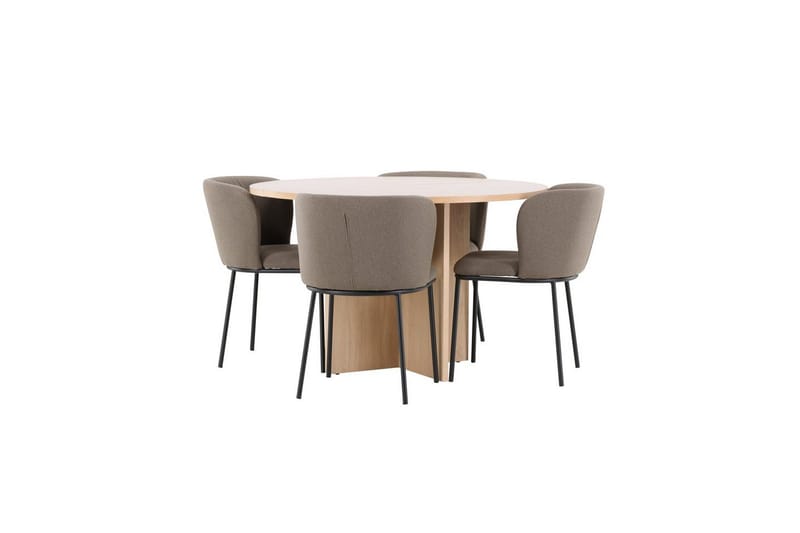Spisegruppe Strada Rundt 120/170 cm Hvid med Edina Stole 4 stk, Sort / Brun - 4 stk, Sort / Brun - Møbler - Borde - Spisebordssæt