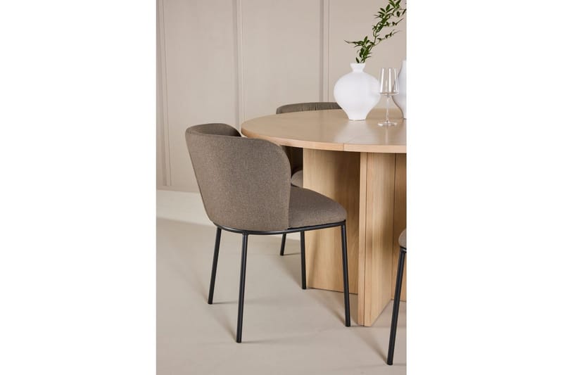 Spisegruppe Strada Rundt 120/170 cm Hvid med Edina Stole 4 stk, Sort / Brun - 4 stk, Sort / Brun - Møbler - Borde - Spisebordssæt