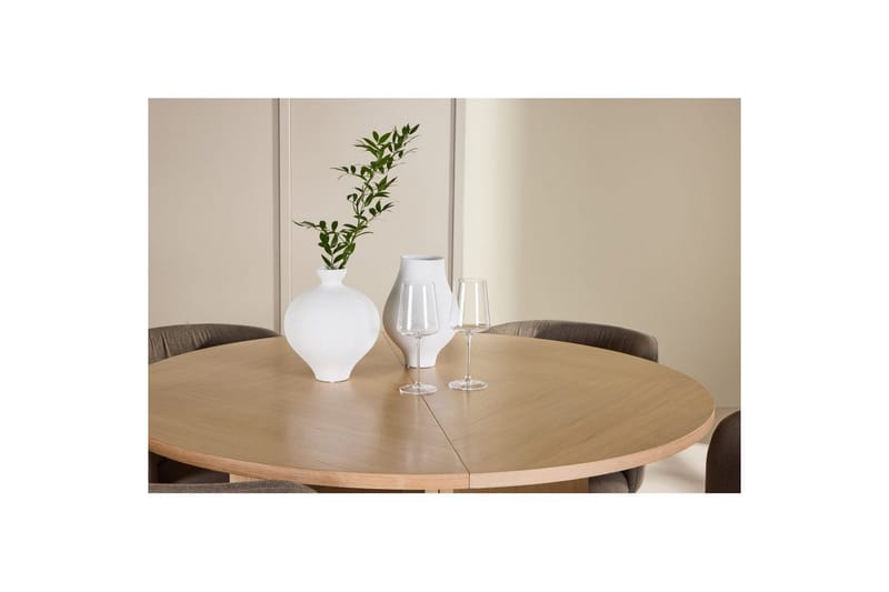 Spisegruppe Strada Rundt 120/170 cm Hvid med Edina Stole 4 stk, Sort / Brun - 4 stk, Sort / Brun - Møbler - Borde - Spisebordssæt