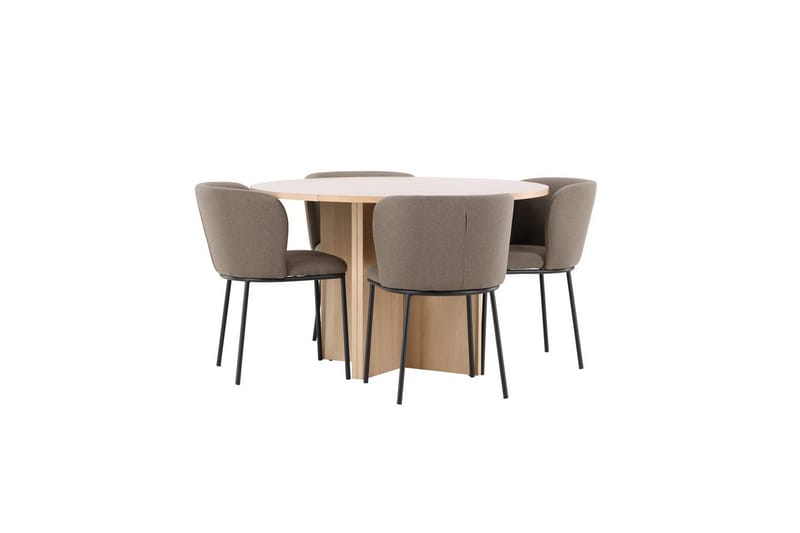 Spisegruppe Strada Rundt 120/170 cm Hvid med Edina Stole 4 stk, Sort / Brun - 4 stk, Sort / Brun - Møbler - Borde - Spisebordssæt