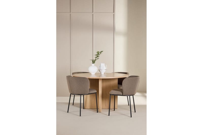 Spisegruppe Strada Rundt 120/170 cm Hvid med Edina Stole 4 stk, Sort / Brun - 4 stk, Sort / Brun - Møbler - Borde - Spisebordssæt