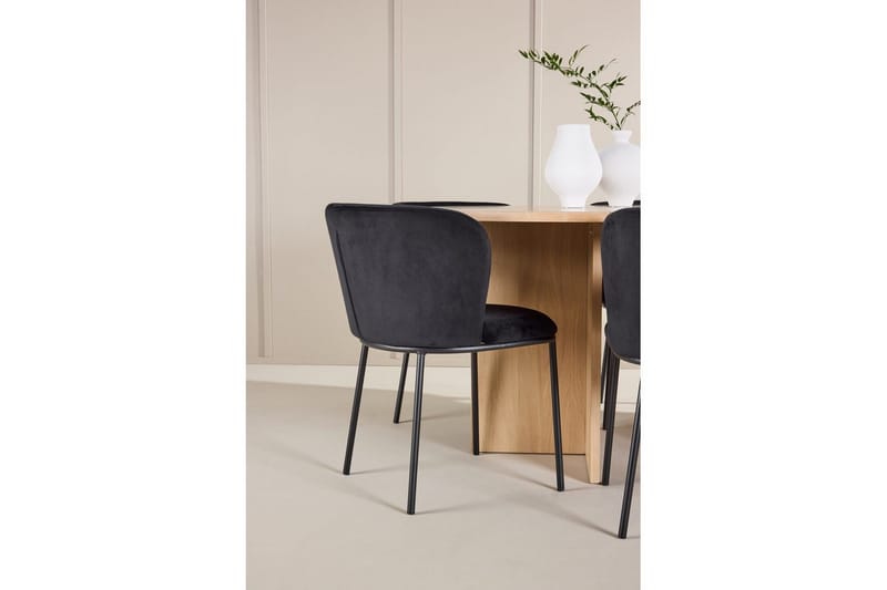 Spisegruppe Strada Rundt 120/170 cm Hvid med Edina Stole 6 stk, Sort - 6 stk, Sort - Møbler - Borde - Spisebordssæt