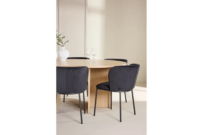 Spisegruppe Strada Rundt 120/170 cm Hvid med Edina Stole 6 stk, Sort - 6 stk, Sort - Møbler - Borde - Spisebordssæt