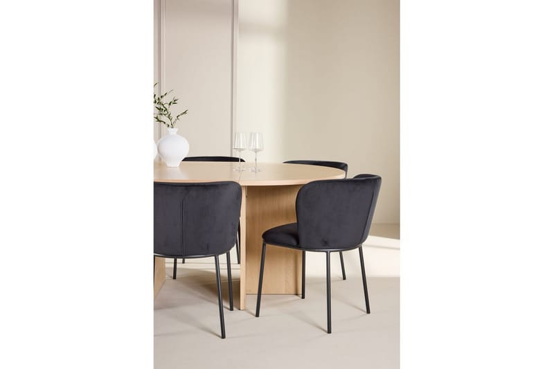 Spisegruppe Strada Rundt 120/170 cm Hvid med Edina Stole 6 stk, Sort - 6 stk, Sort - Møbler - Borde - Spisebordssæt