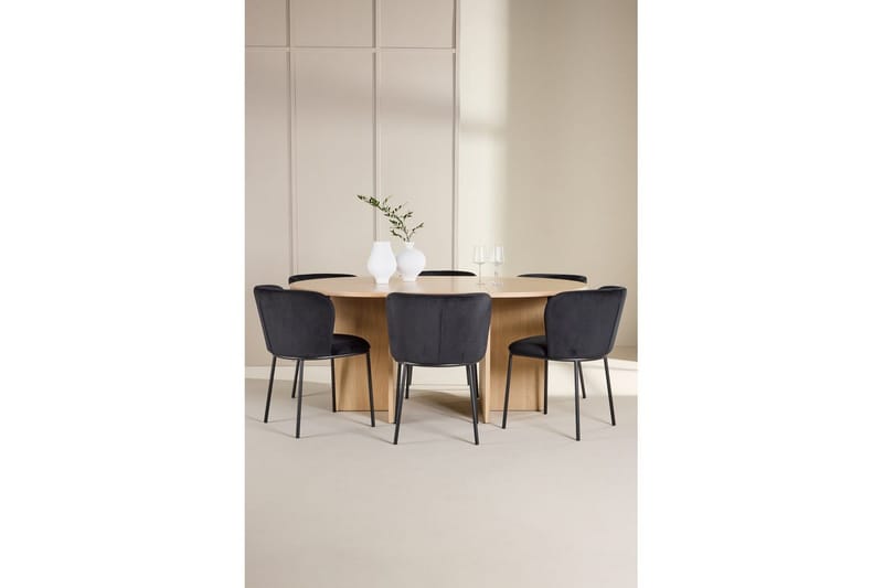 Spisegruppe Strada Rundt 120/170 cm Hvid med Edina Stole 6 stk, Sort - 6 stk, Sort - Møbler - Borde - Spisebordssæt