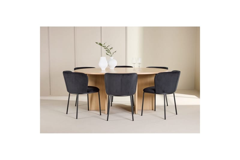 Spisegruppe Strada Rundt 120/170 cm Hvid med Edina Stole 6 stk, Sort - 6 stk, Sort - Møbler - Borde - Spisebordssæt