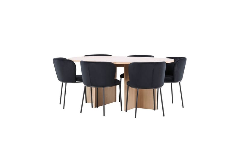 Spisegruppe Strada Rundt 120/170 cm Hvid med Edina Stole 6 stk, Sort - 6 stk, Sort - Møbler - Borde - Spisebordssæt