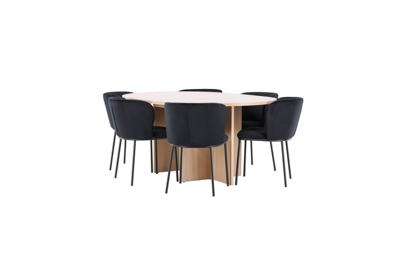 Spisegruppe Strada Rundt 120/170 cm Hvid med Edina Stole 6 stk, Sort - 6 stk, Sort - Møbler - Borde - Spisebordssæt