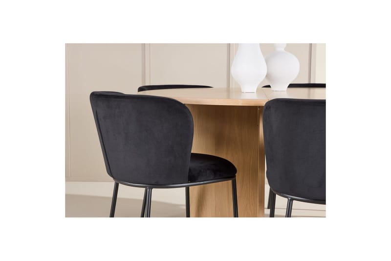 Spisegruppe Strada Rundt 120/170 cm Hvid med Edina Stole 6 stk, Sort - 6 stk, Sort - Møbler - Borde - Spisebordssæt