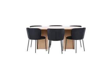 Spisegruppe Strada Rundt 120/170 cm Hvid med Edina Stole 6 stk, Sort