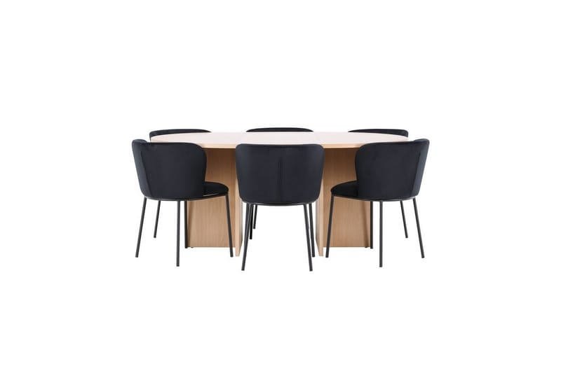 Spisegruppe Strada Rundt 120/170 cm Hvid med Edina Stole 6 stk, Sort - 6 stk, Sort - Møbler - Borde - Spisebordssæt