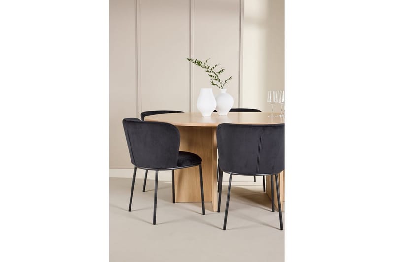 Spisegruppe Strada Rundt 120/170 cm Hvid med Edina Stole 6 stk, Sort - 6 stk, Sort - Møbler - Borde - Spisebordssæt