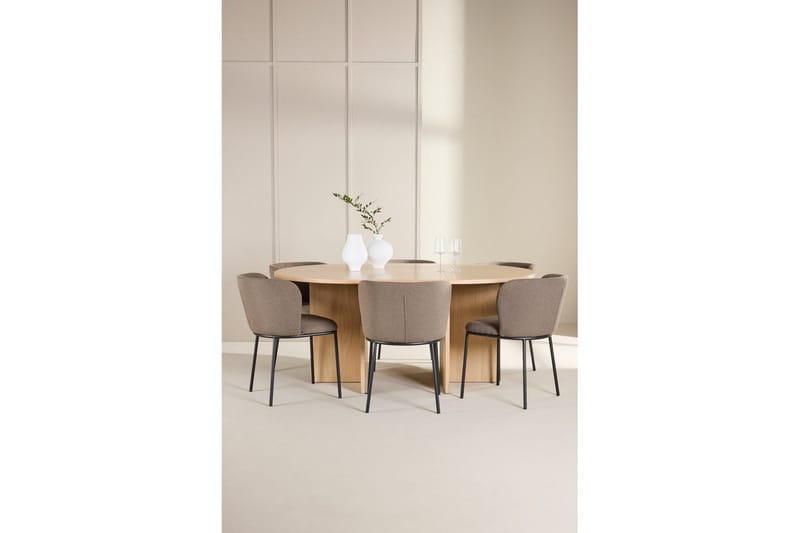 Spisegruppe Strada Rundt 120/170 cm Hvid med Edina Stole 6 stk, Sort / Brun - 6 stk, Sort / Brun - Møbler - Borde - Spisebordssæt