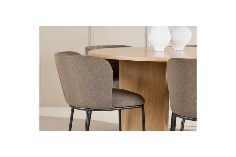 Spisegruppe Strada Rundt 120/170 cm Hvid med Edina Stole 6 stk, Sort / Brun - 6 stk, Sort / Brun - Møbler - Borde - Spisebordssæt