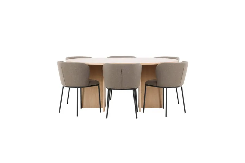 Spisegruppe Strada Rundt 120/170 cm Hvid med Edina Stole 6 stk, Sort / Brun - 6 stk, Sort / Brun - Møbler - Borde - Spisebordssæt