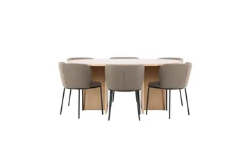 Spisegruppe Strada Rundt 120/170 cm Hvid med Edina Stole 6 stk, Sort / Brun