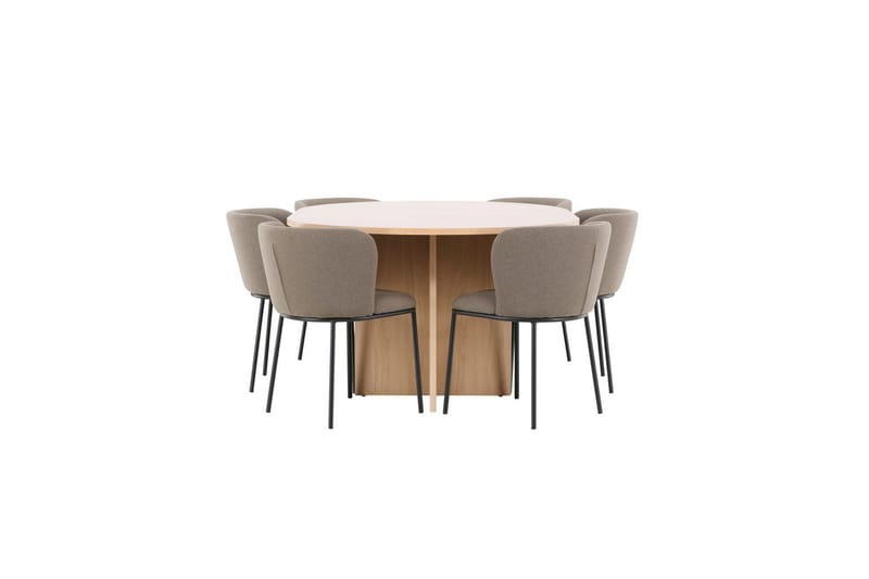 Spisegruppe Strada Rundt 120/170 cm Hvid med Edina Stole 6 stk, Sort / Brun - 6 stk, Sort / Brun - Møbler - Borde - Spisebordssæt