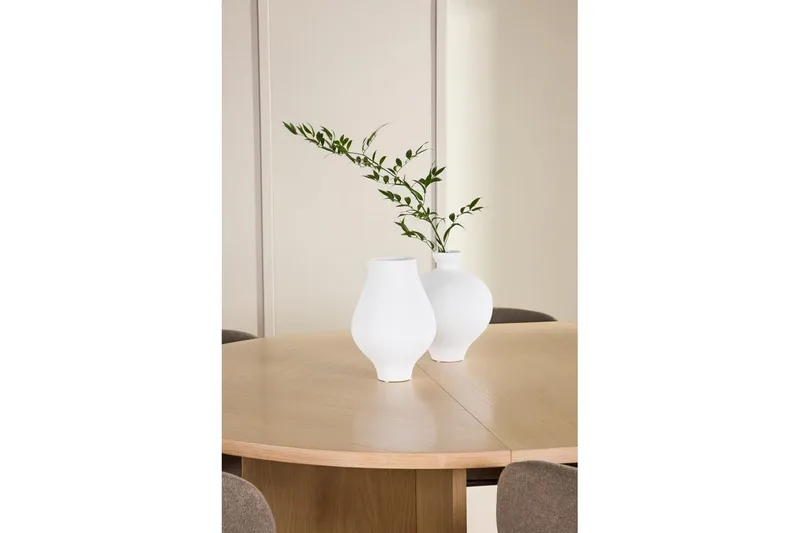 Spisegruppe Strada Rundt 120/170 cm Hvid med Edina Stole 6 stk, Sort / Brun - 6 stk, Sort / Brun - Møbler - Borde - Spisebordssæt