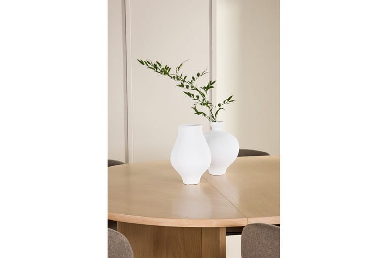 Spisegruppe Strada Rundt 120/170 cm Hvid med Edina Stole 6 stk, Sort / Brun - 6 stk, Sort / Brun - Møbler - Borde - Spisebordssæt