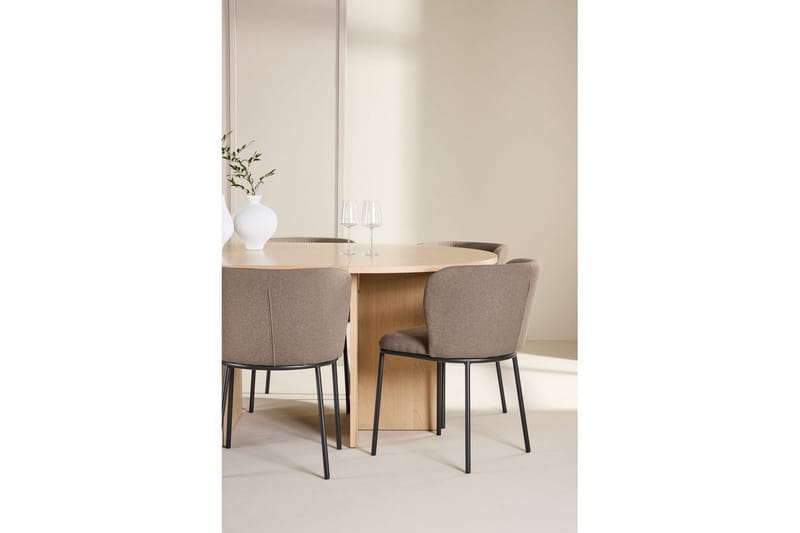 Spisegruppe Strada Rundt 120/170 cm Hvid med Edina Stole 6 stk, Sort / Brun - 6 stk, Sort / Brun - Møbler - Borde - Spisebordssæt