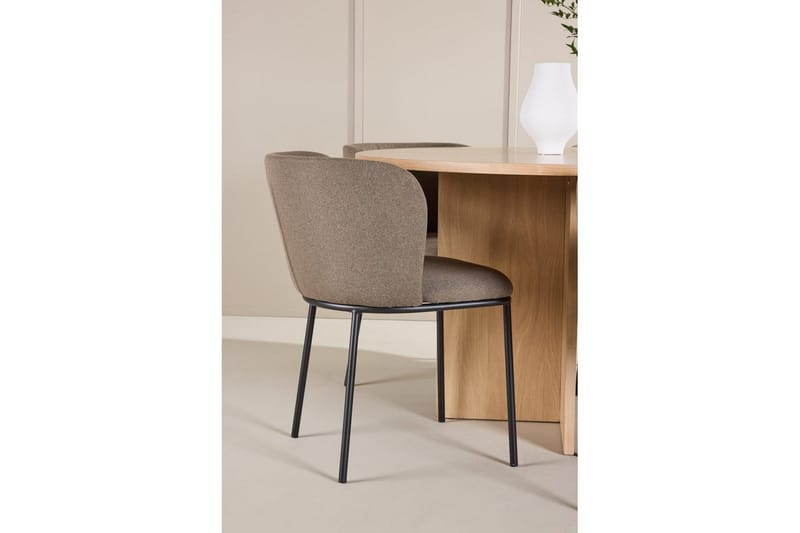 Spisegruppe Strada Rundt 120/170 cm Hvid med Edina Stole 6 stk, Sort / Brun - 6 stk, Sort / Brun - Møbler - Borde - Spisebordssæt