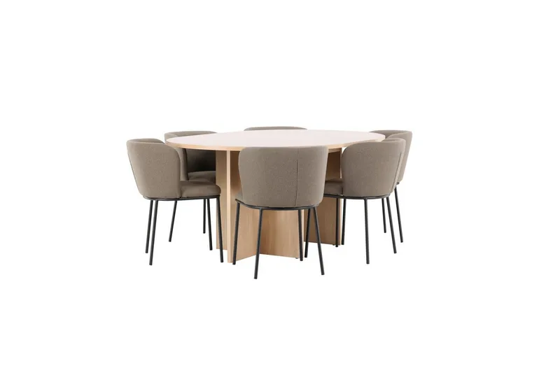 Spisegruppe Strada Rundt 120/170 cm Hvid med Edina Stole 6 stk, Sort / Brun - 6 stk, Sort / Brun - Møbler - Borde - Spisebordssæt