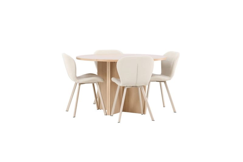 Spisegruppe Strada Rundt 120/170 cm Hvid med Lilja Stole 4 stk - 4 stk - Møbler - Borde - Spisebordssæt