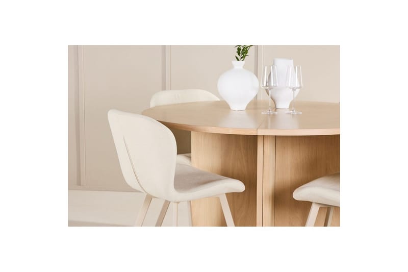 Spisegruppe Strada Rundt 120/170 cm Hvid med Lilja Stole 4 stk - 4 stk - Møbler - Borde - Spisebordssæt
