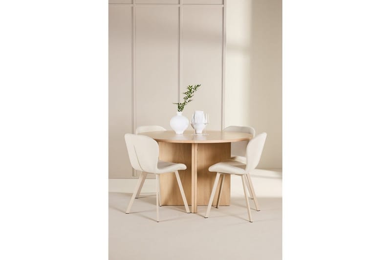 Spisegruppe Strada Rundt 120/170 cm Hvid med Lilja Stole 4 stk - 4 stk - Møbler - Borde - Spisebordssæt