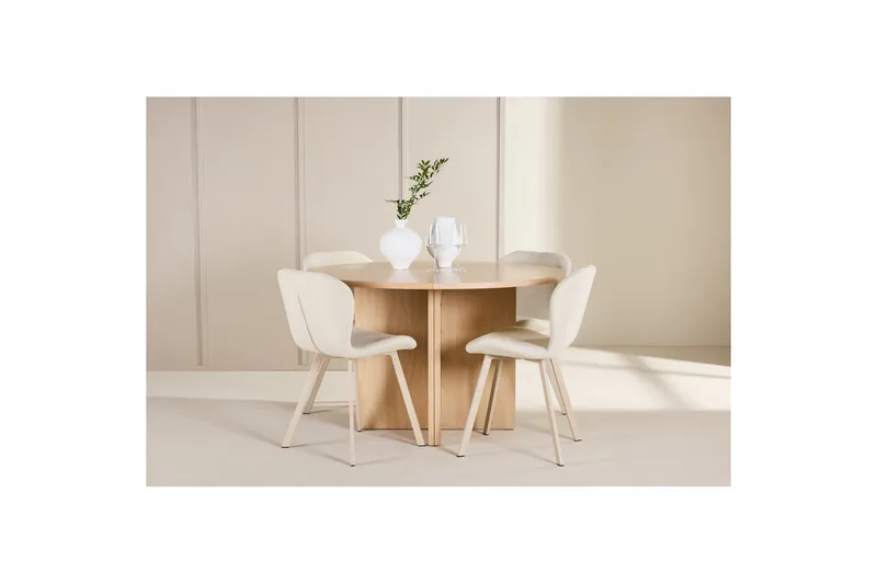 Spisegruppe Strada Rundt 120/170 cm Hvid med Lilja Stole 4 stk - 4 stk - Møbler - Borde - Spisebordssæt