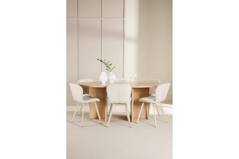 Spisegruppe Strada Rundt 120/170 cm Hvid med Lilja Stole 6 stk - 6 stk - Møbler - Borde - Spisebordssæt