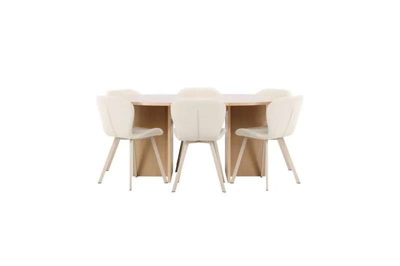 Spisegruppe Strada Rundt 120/170 cm Hvid med Lilja Stole 6 stk, 6 stk