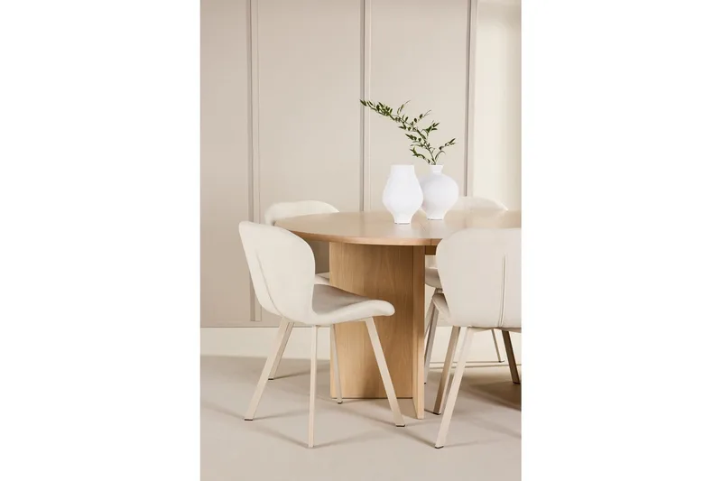 Spisegruppe Strada Rundt 120/170 cm Hvid med Lilja Stole 6 stk - 6 stk - Møbler - Borde - Spisebordssæt
