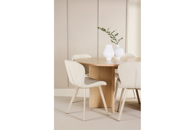 Spisegruppe Strada Rundt 120/170 cm Hvid med Lilja Stole 6 stk - 6 stk - Møbler - Borde - Spisebordssæt