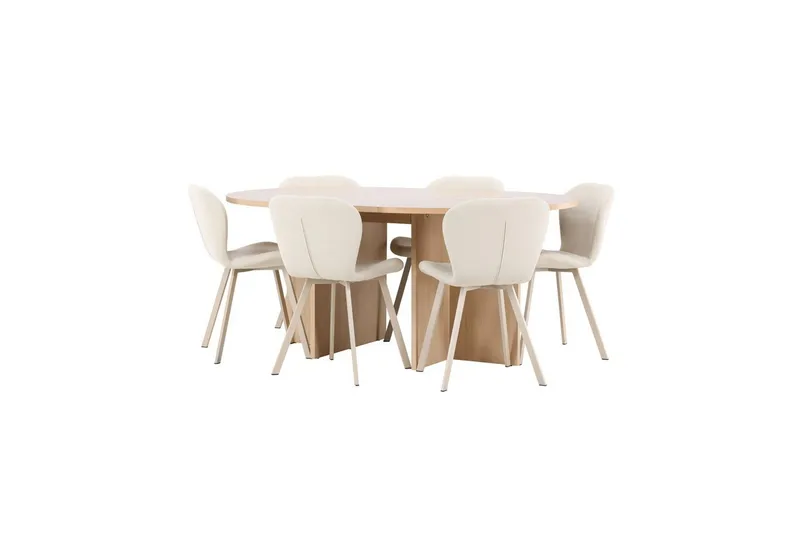 Spisegruppe Strada Rundt 120/170 cm Hvid med Lilja Stole 6 stk - 6 stk - Møbler - Borde - Spisebordssæt