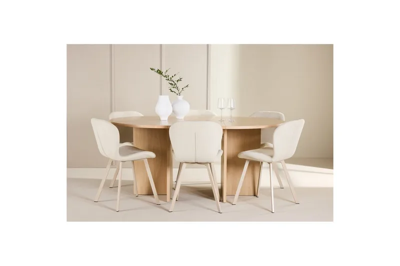 Spisegruppe Strada Rundt 120/170 cm Hvid med Lilja Stole 6 stk - 6 stk - Møbler - Borde - Spisebordssæt